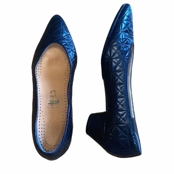 Susan Bennis Quilted Real Leather Pointy Toe Heels Slip On Block Heel Black - Picture 1 of 14